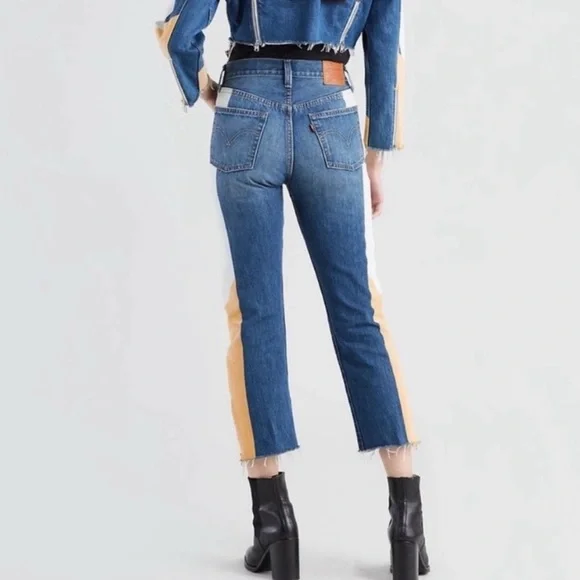 Levi's Premium | 5 Moto Colorblock Crop Buttonfly Jeans | 100% Cotton | Sz 29/28 - Picture 2 of 15